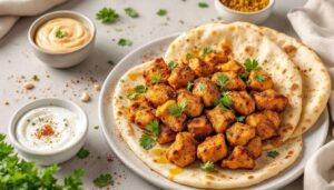 Leckeres Rezept für Hähnchen Shawarma mit Fladenbrot und Knoblauchsauce