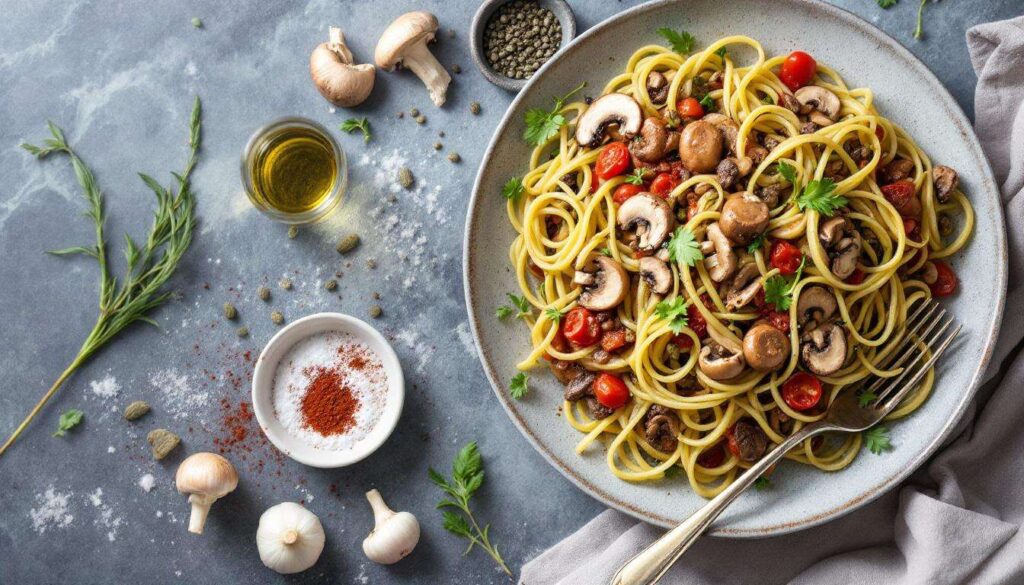 Hacksauce findest Du öde? Dann probier unsere würzige Pilz-Bolognese mit Zucchini-Linsen-Nudeln!