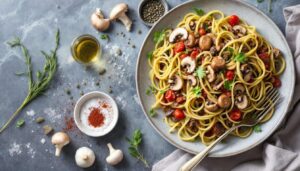 Hacksauce findest Du öde? Dann probier unsere würzige Pilz-Bolognese mit Zucchini-Linsen-Nudeln!