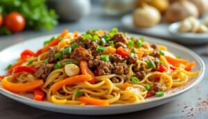 Leckere Bratnudeln mit Gemüse und Hack in 25 Minuten!
