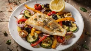Neues Rezept der Ernährungs-Docs: Seelachsfilet mit mediterranem Ofengemüse