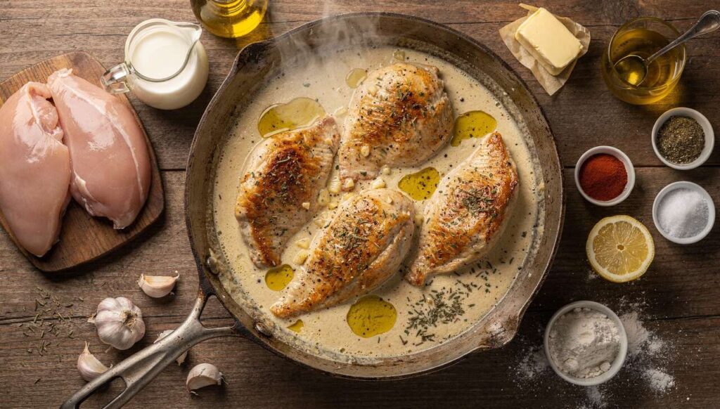 Perfekt für den schnellen Hunger nach Feierabend: Hähnchen mit Sahne und frischem Knoblauch