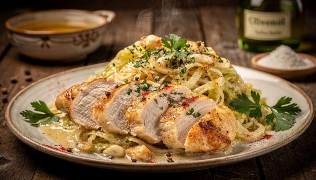Hähnchen und Spitzkohl in cremiger Sauce: Besser geht's nicht