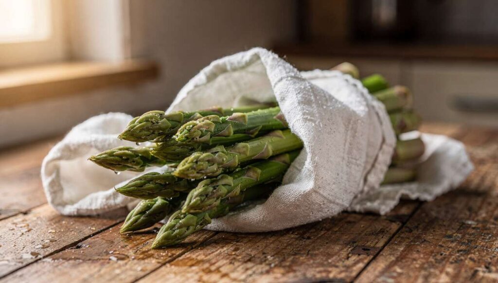 Viele wissen es nicht, aber Spargel sollte man vor dem Kochen immer in feuchte Tücher wickeln